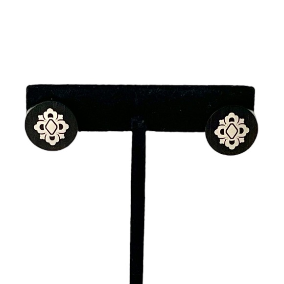 🇮🇹 Buccellati Sterling Silver Logo Mahogany Wood Stud Earrings & Travel Pouch - Picture 1 of 7